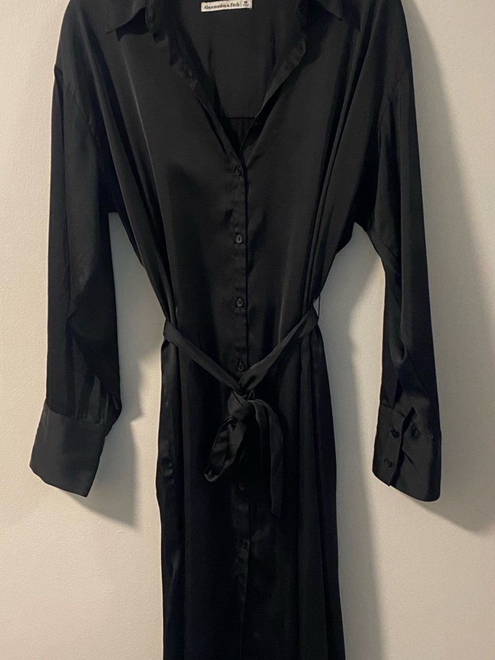 Abercrombie & Fitch Black Satin Button-Front Dress